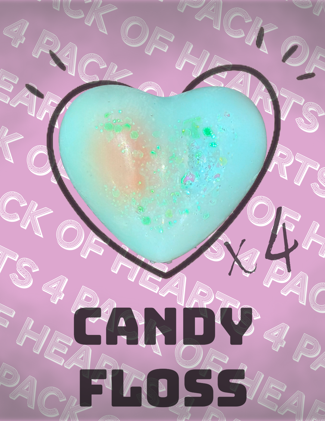 4 Pack of Hearts - Candy Floss